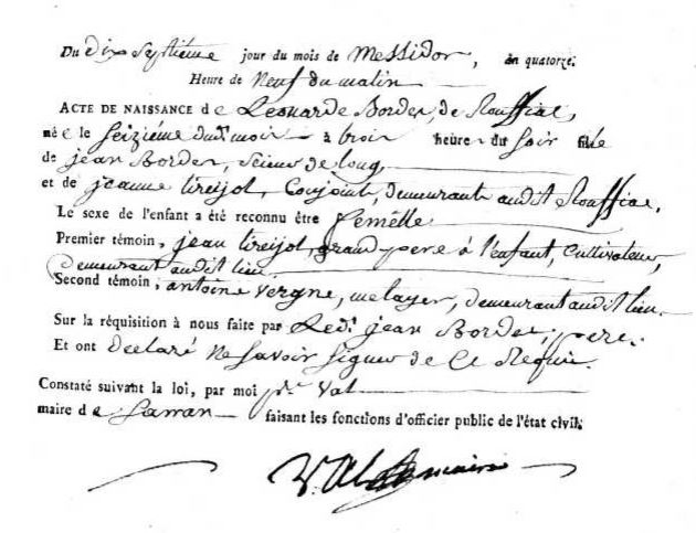 Naissance Leonarde Bordes 16 Messidor an XIV.jpg